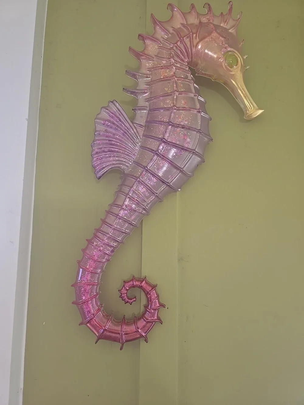 Pink Iridescent Resin Seahorse Wall Decor